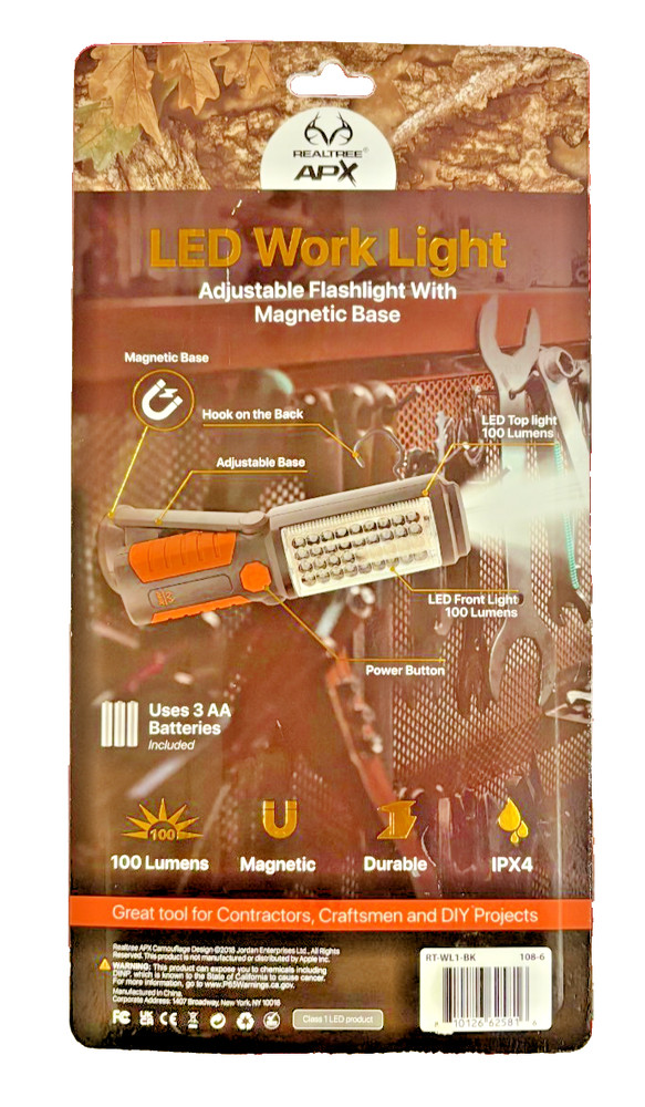 LED Magnetic Work Light 100 Lumens Adjustable Flashlight w/ Hook & Magnet