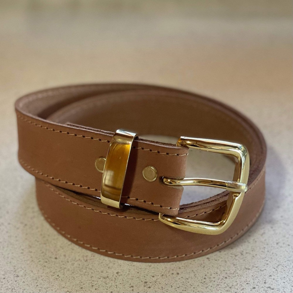 Hand Crafted Leather Belt 38mm Stitched - Natural Buff Tan
