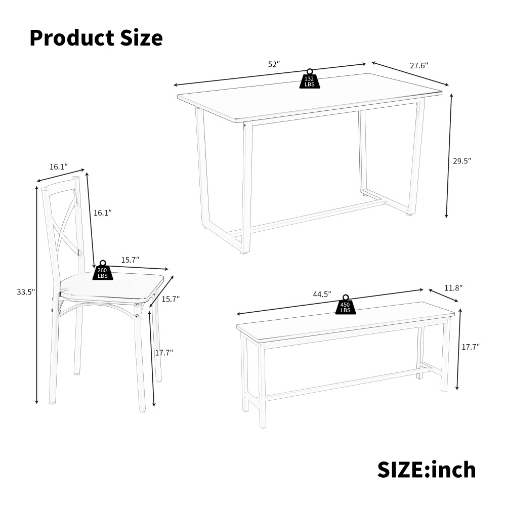4 Piece Set Table Chair Backrest Industrial Style Solid Structure
