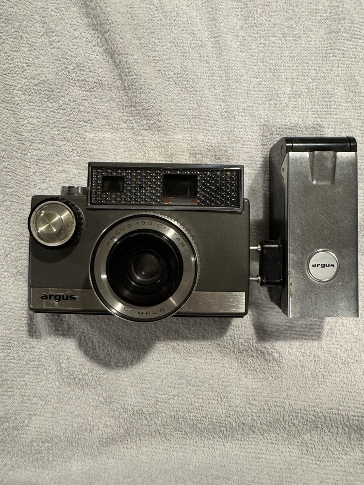 Argus Autronic 35mm Camera Silver Black with Case & Flash Attachment