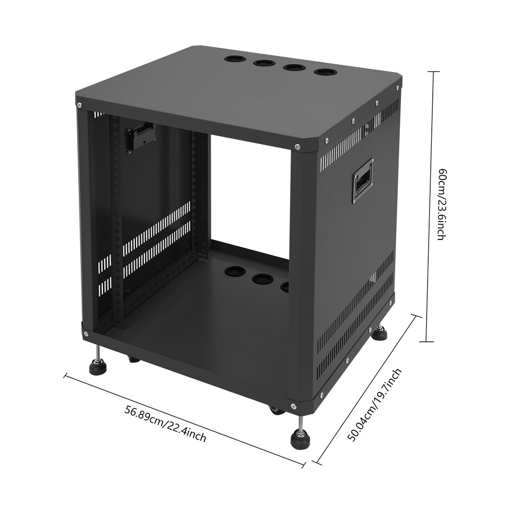 Network & Stereo Rack with Caster Wheels DJ Rolling Server Shelf Open Cabinet