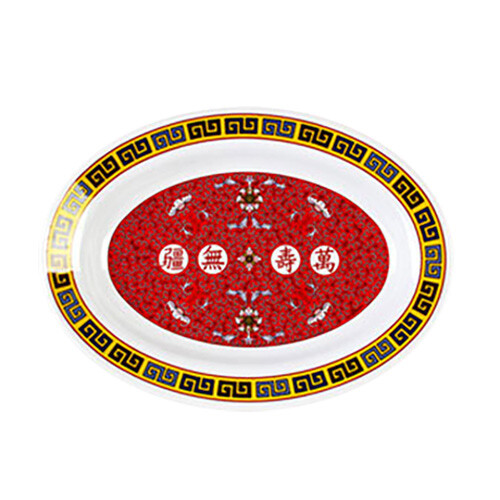 Thunder Group 13" x 9-3/4" Longevity Pattern Melamine Oval Platter - 1 Doz