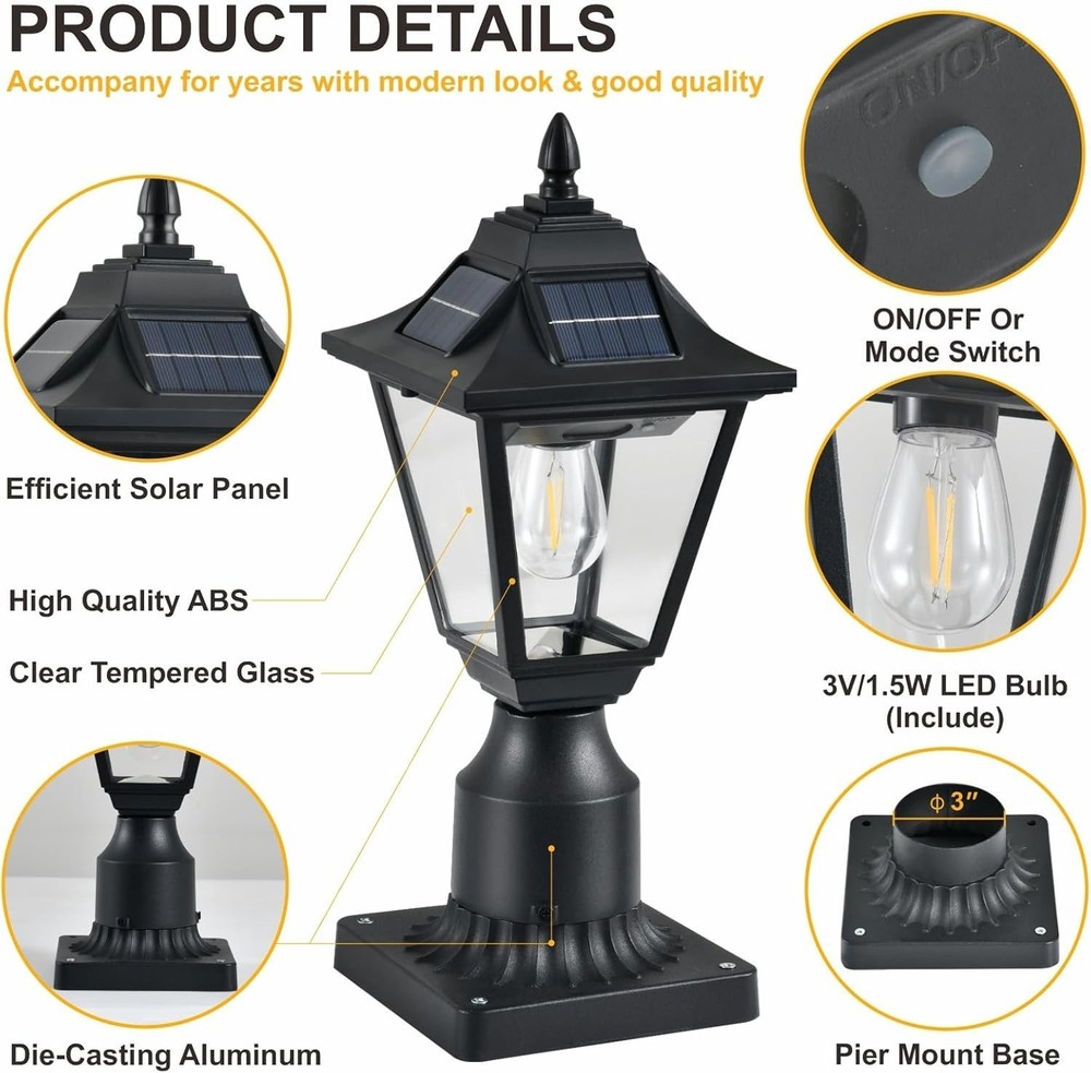 2 Pack Solar Post Lights, Motion Sensor Solar Lamp Post Lights with Pier Mount