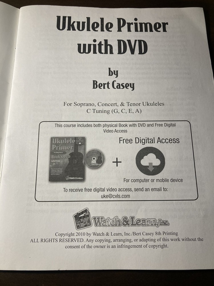 Ukulele Primer Book with DVD + Digital Access By Watch & Learn ~ Beginner Uke