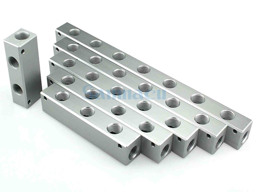 G 1/4" BSP 2-10 Ways Solid Aluminum Pneumatic Air Manifold Block Splitter