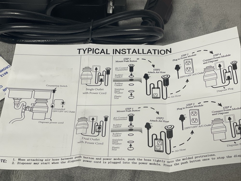 SINKINGDOM Garbage Disposal Sink Top Air Switch Kit with Long Button