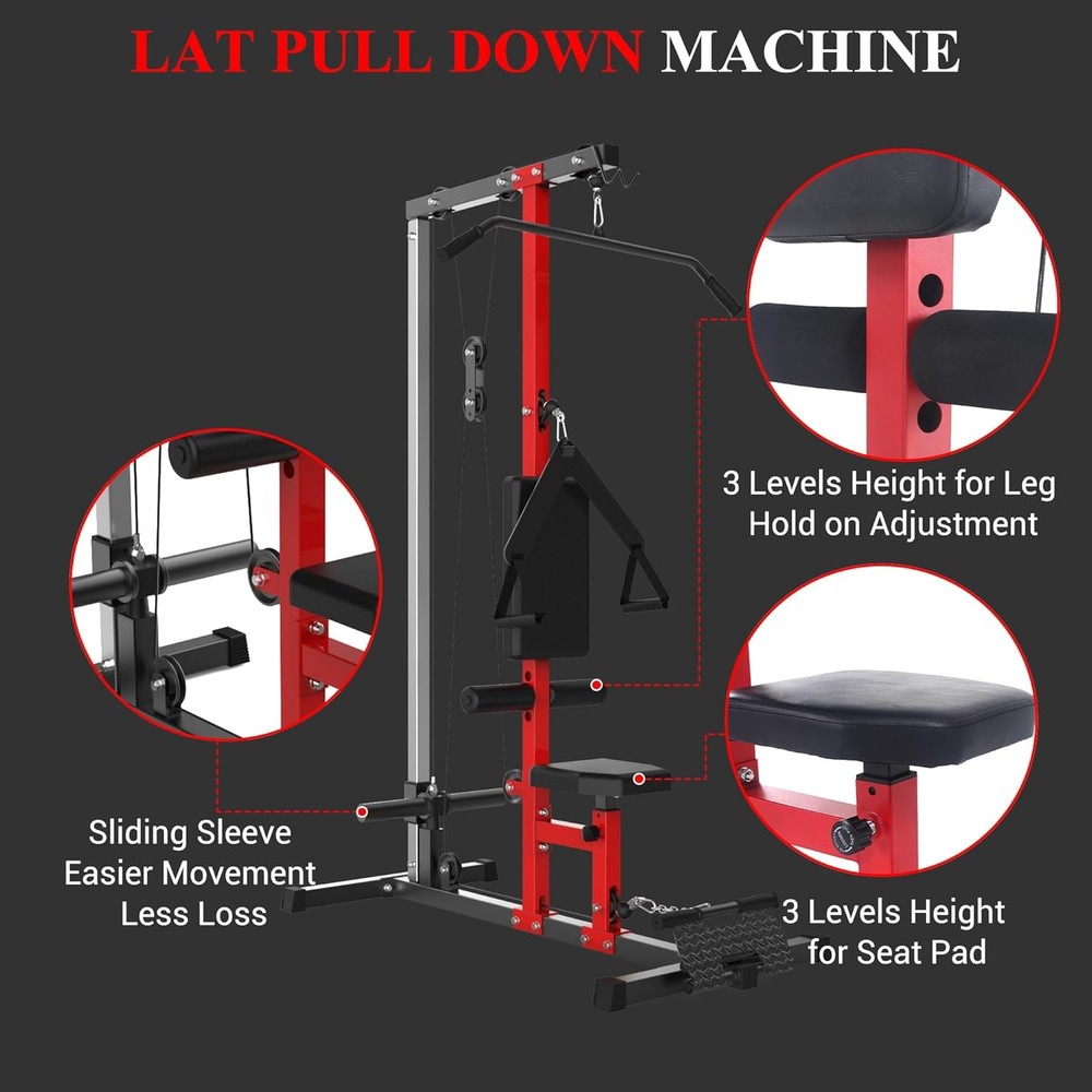 Lat Pull Down Machine System Workout Equipment w/ Seat & Knee Support 500LB