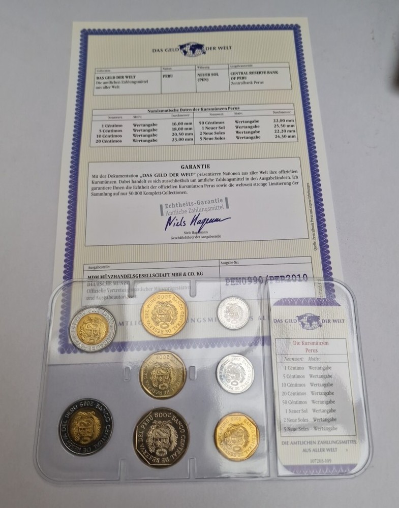 1 Centimo - 5 Soles 2005/2009 Excellent Condition Coins Set Peru 🇵🇪