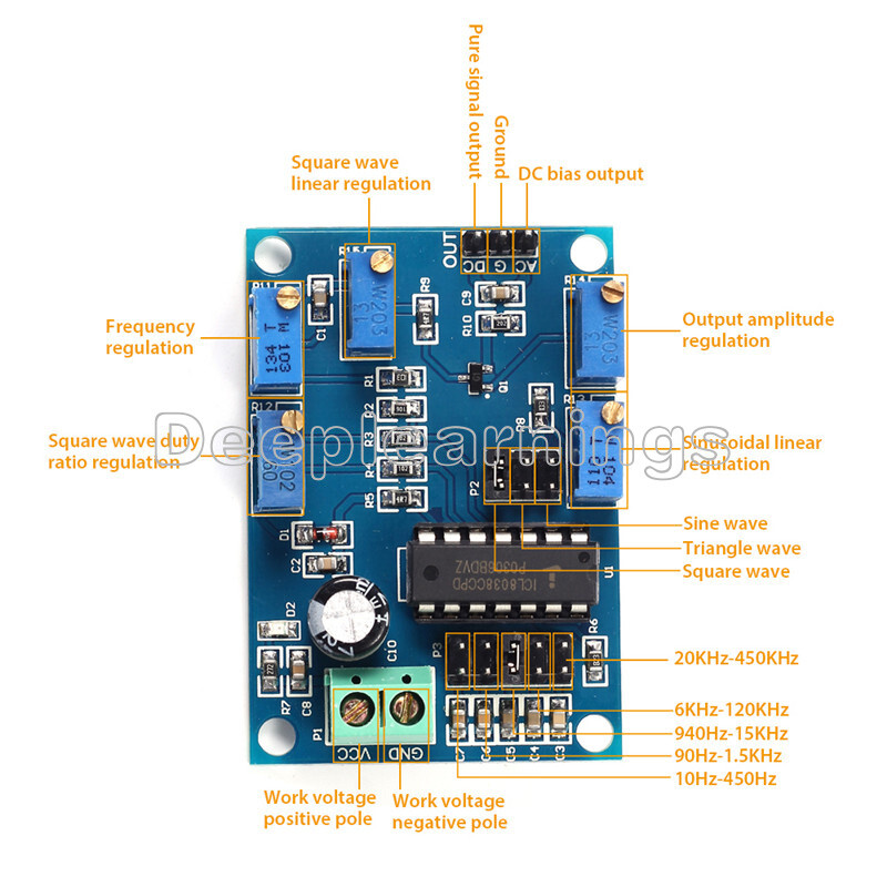 ICL8038 Low/Medium Frequency Signal Source Waveform Sine Signal Generator Module