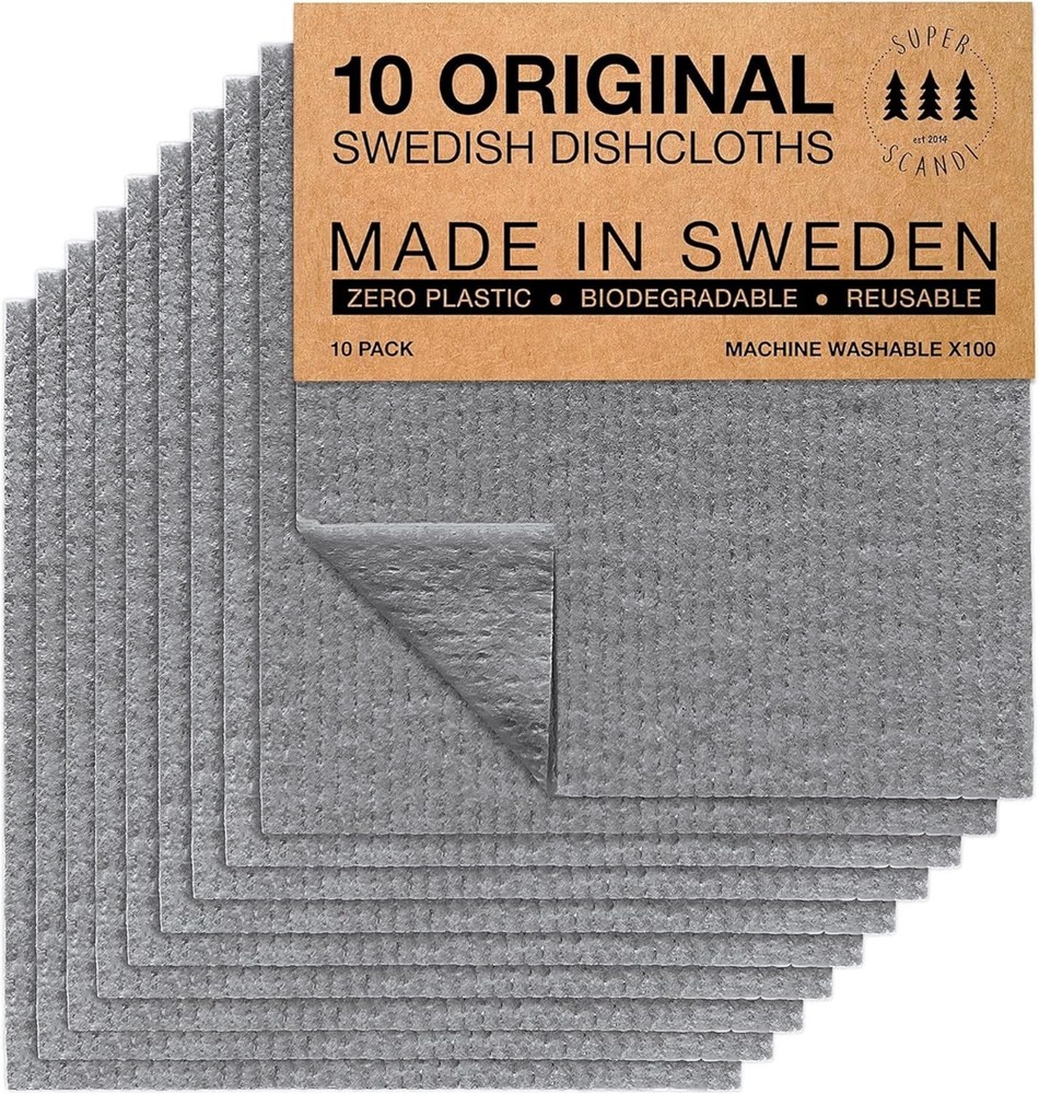 10 Pack Swedish Dishcloths for Kitchen 100% Biodegradable &Compostable Reusable