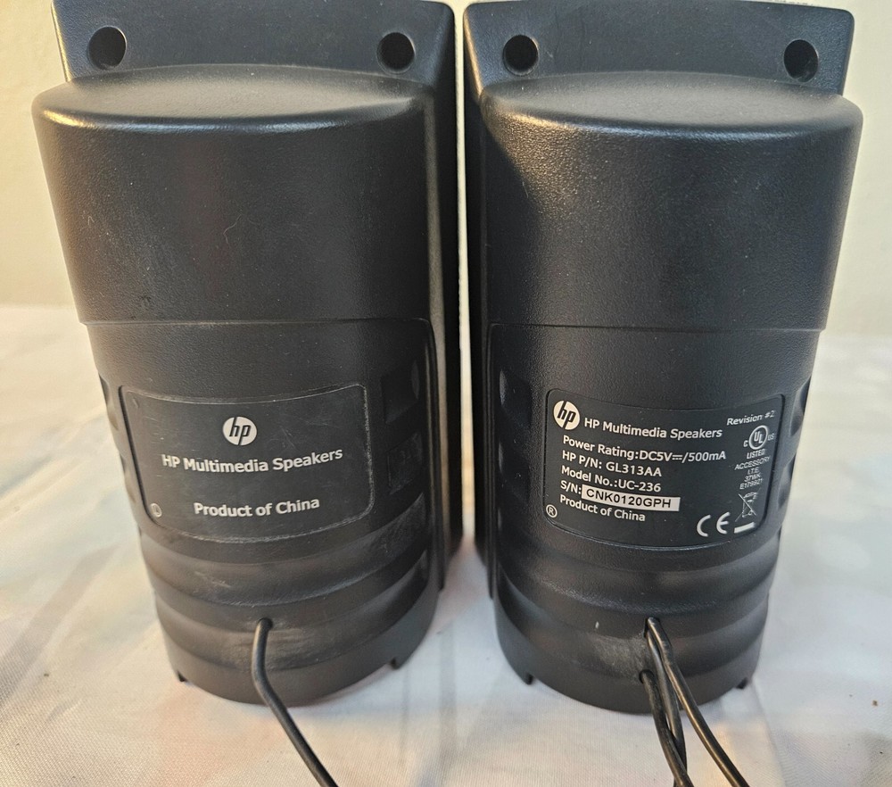 HP UC236 Computer Speakers Black Wired w Adjustable Volume & Tone GREAT