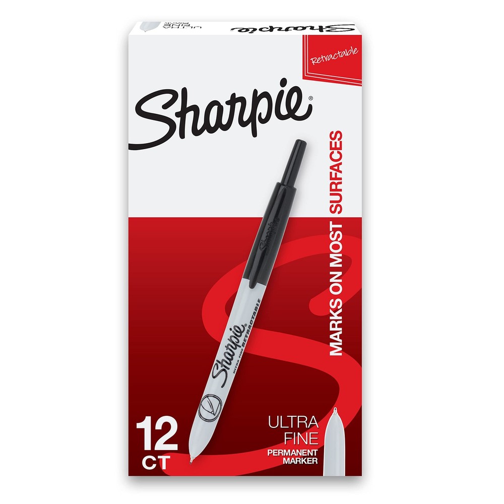 Sharpie Retractable Permanent Markers, Ultra Fine Point, 12-Count, Black