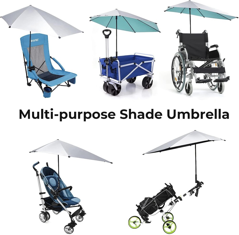Prospo Adjustable Beach Umbrella with Universal Clamp, Lake Blue/Silver