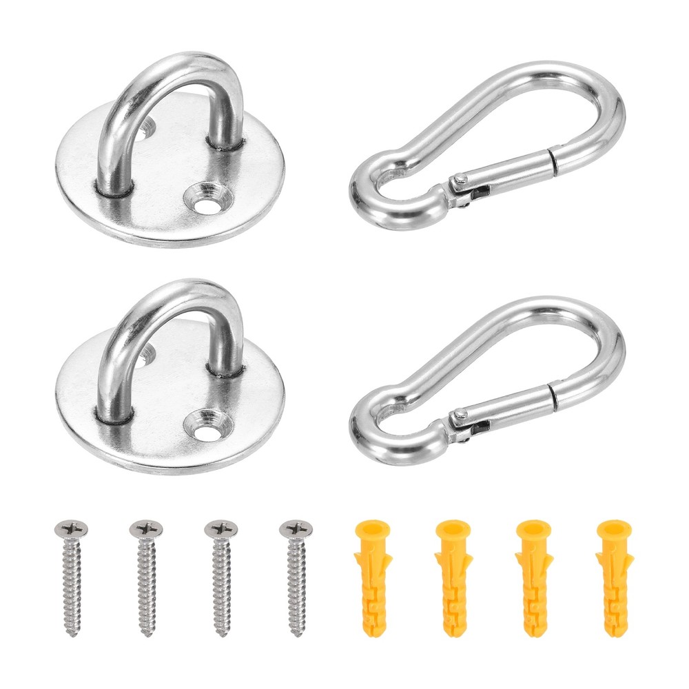 2Set M6 Eyelet Bracket Set Circular Hook Plate and Hook, Silver