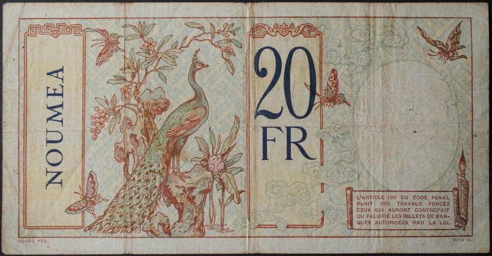 New Caledonia P37a 20 Francs Fine+