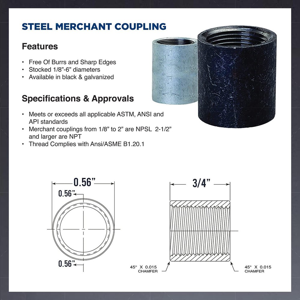 1" Straight Merchant Steel Coupling With Galvanized Coating