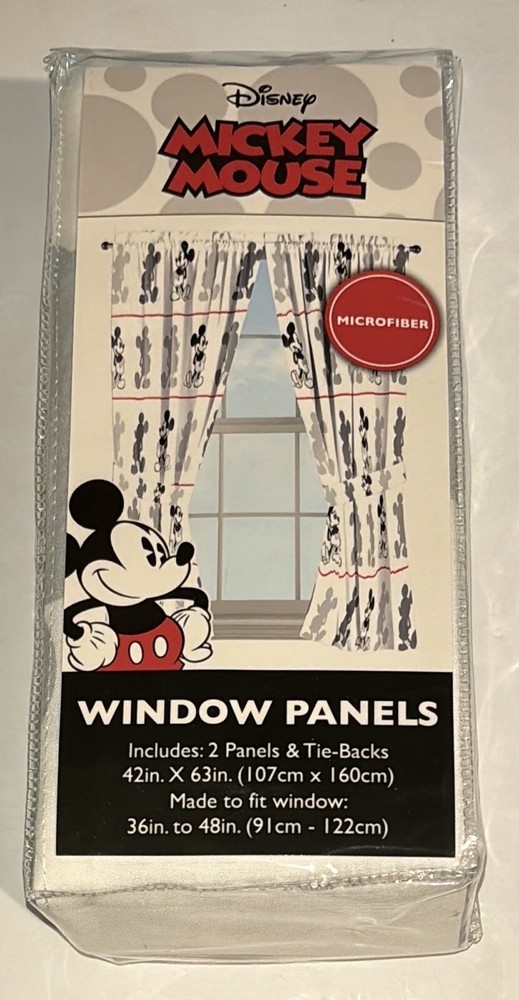 Disney Mickey Mouse Microfiber Window Panels & Tie-Backs New