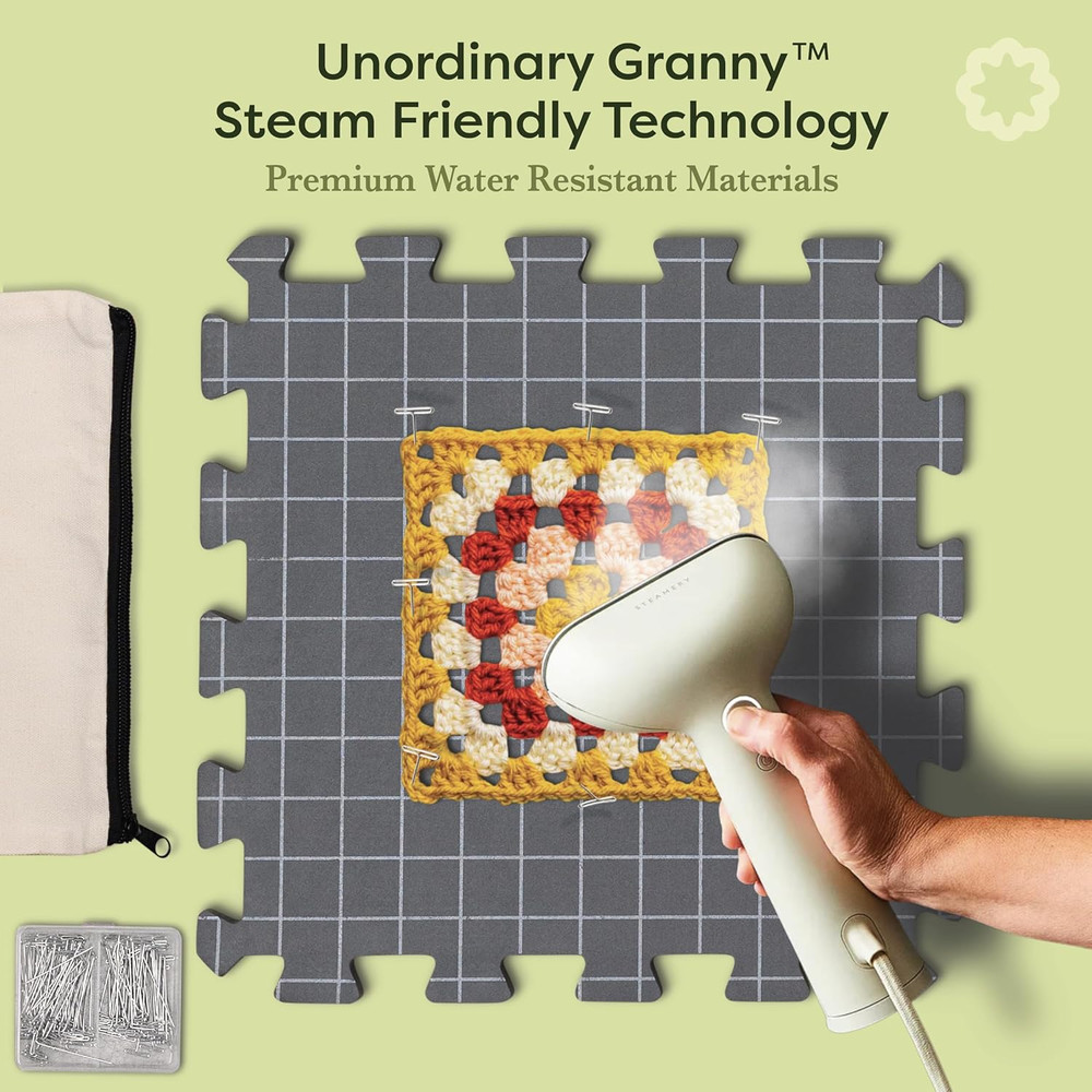 Crochet Blocking Board Set – 9 Extra Thick Interlocking Mats with Grid, 150 T-Pi