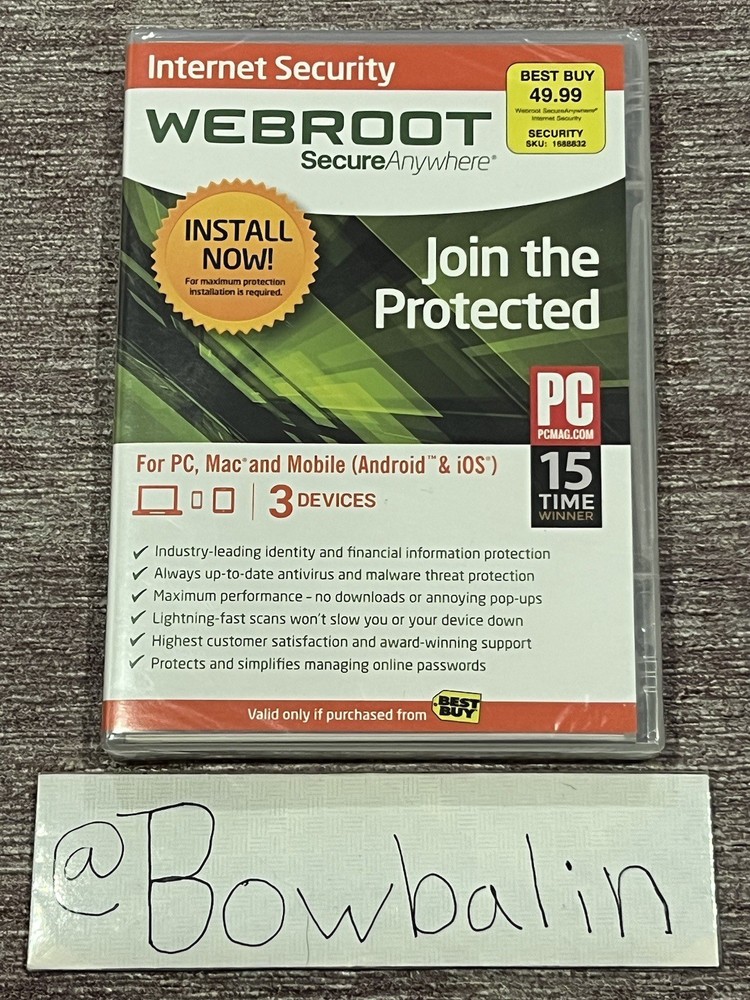 Webroot SecureAnywhere Internet Security Program Full Version for PC & Mac - New