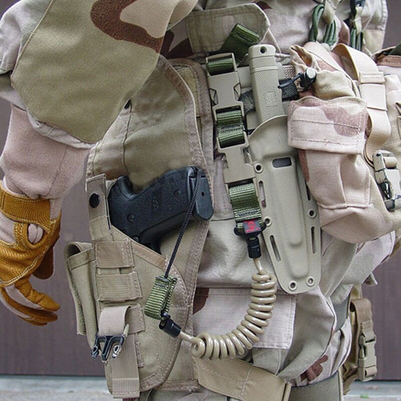 Tactical Pistol Lanyard Retention Coil Security Leash Sling with Quick Release