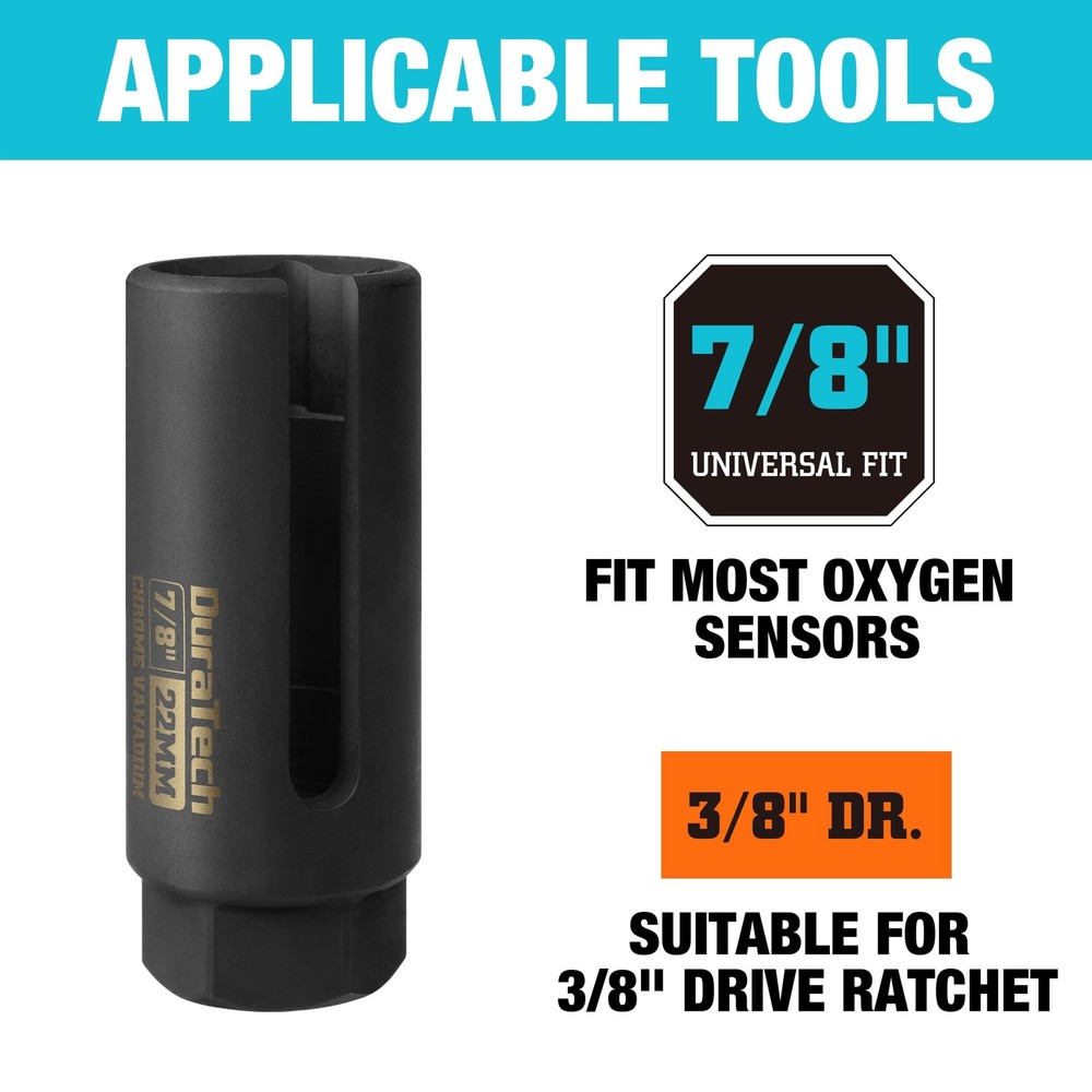 22mm O2 Oxygen Sensor Socket 3/8 Drive DURATECH 7/822mm Remover Tool Steel Side