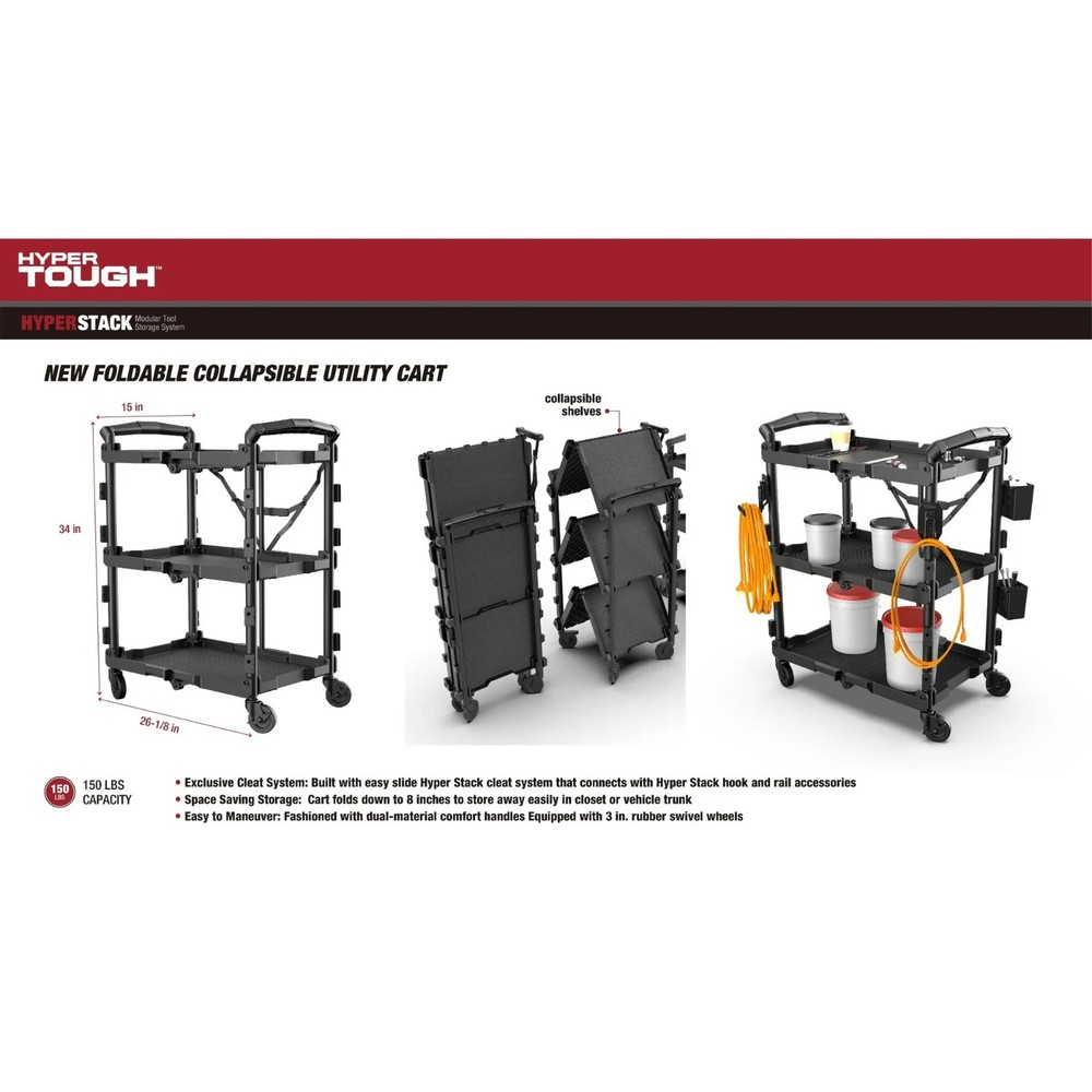 Hyper Tough Hyper Stack New Foldable Collapsible Utility Cart, Black
