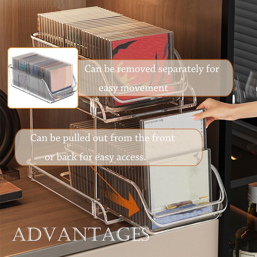 2 Tiered CD Holder Stand Plastic Storage Box DVD Display Rack Transparent