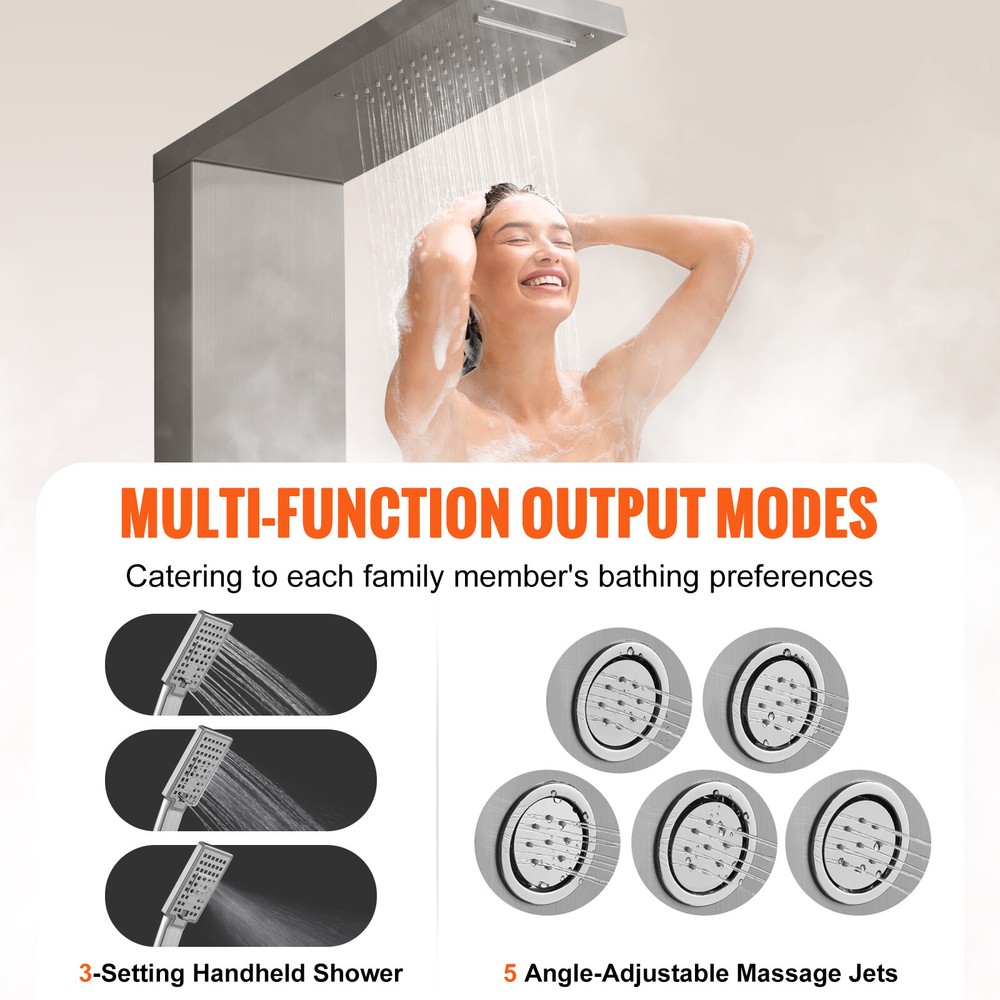 VEVOR Shower Panel Tower System Stainless Steel 4 Modes Rainfall Waterfall Jets
