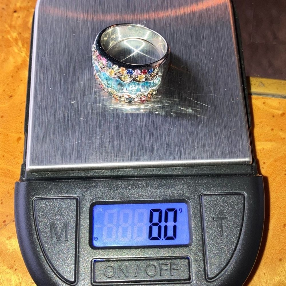 Blue Zircon Multicolor Sapphire Art Deco Ring Size 7
