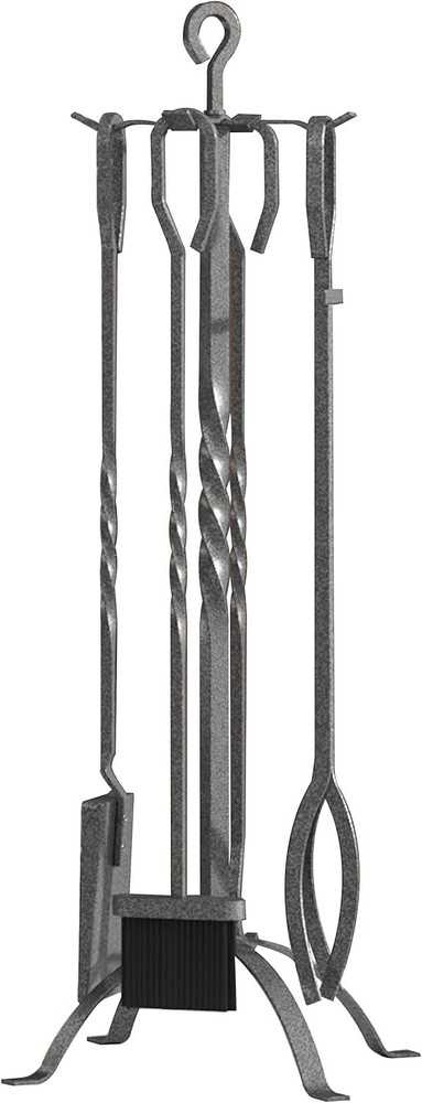 5-Piece Fireplace Accessory Kit in Pewter with Heavy-Duty Firepit Tools