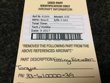 33-610000-39 Beech Fitting Elevator Torque