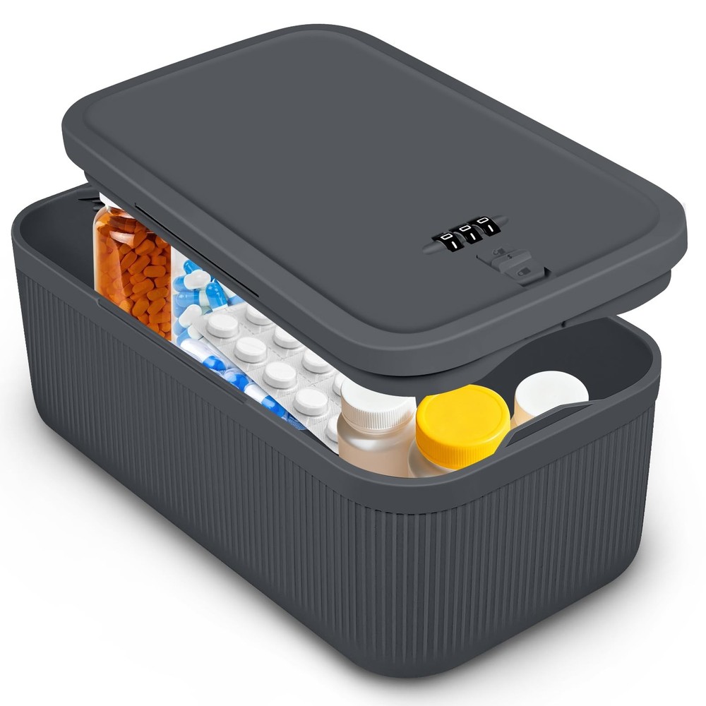 Small Lock Box,Lockable Storage Box with Combination Code for Medication Safe...