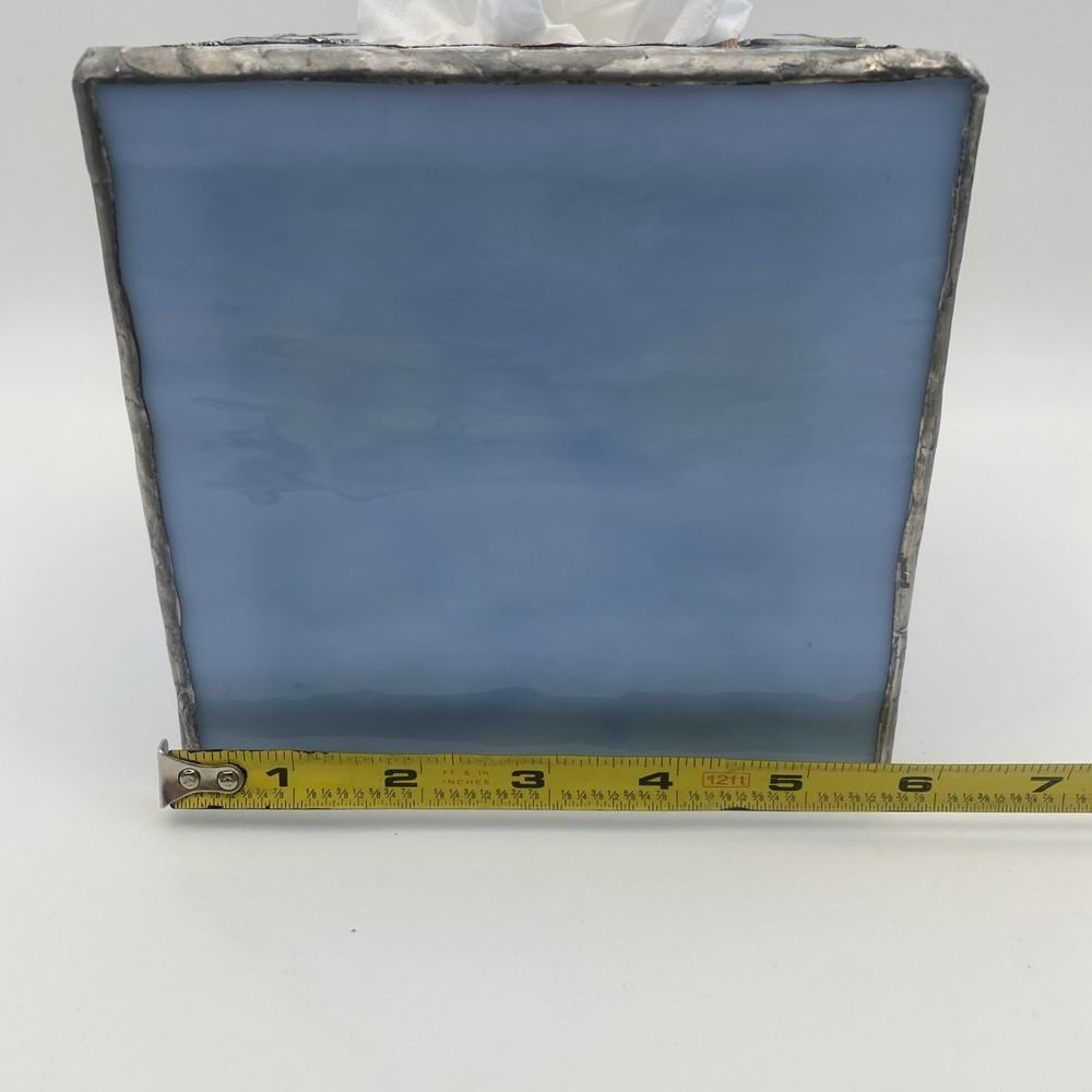 Stained Glass Tissue Box Light Blue