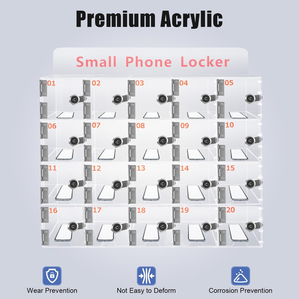Clear Acrylic Cellphone Locker Rectangular Cell Phone Storage Box with Keys