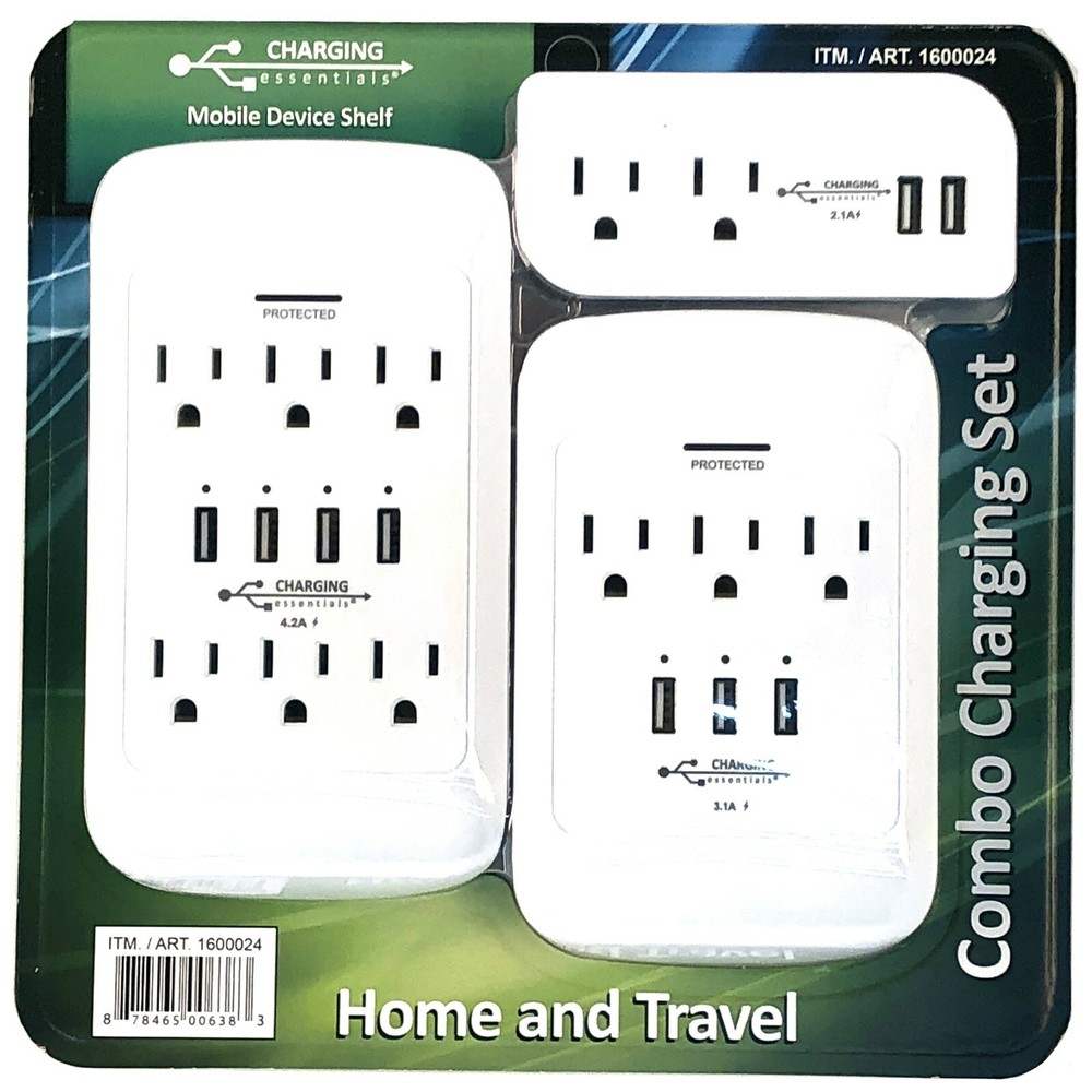 1600024 Charging Essentials Home and Travel Combo Charging Set Surge Protected,