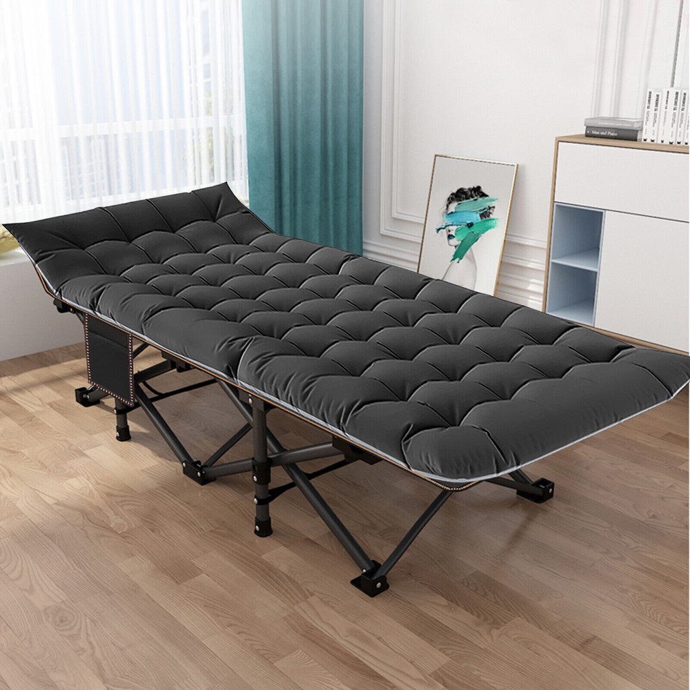 Begonia.K Camping Cot Folding Sleeping Cot with Removable Mattress Black Gray