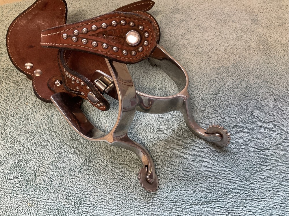 Vintage Tooled Leather Spurs Full Set NICE