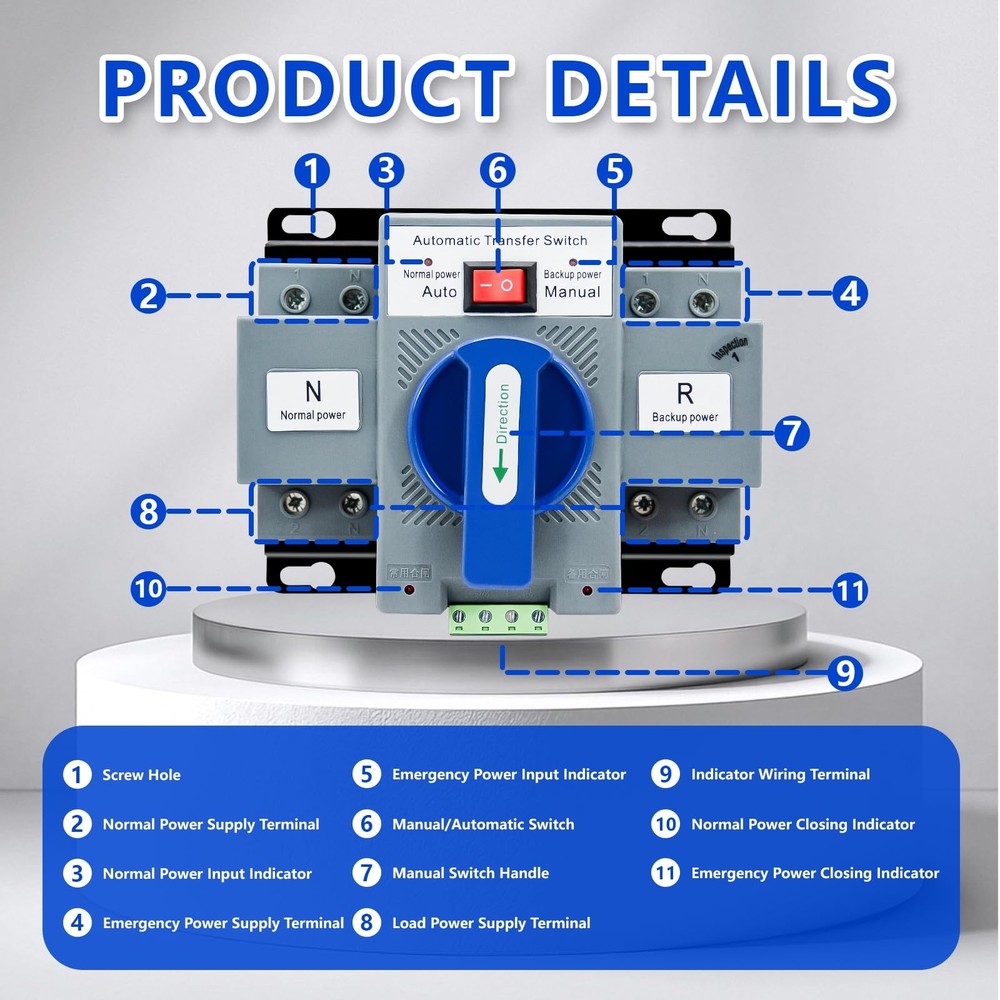 110V Dual Power Automatic Transfer Switch 2P 63A Generator Changeover Switch ...