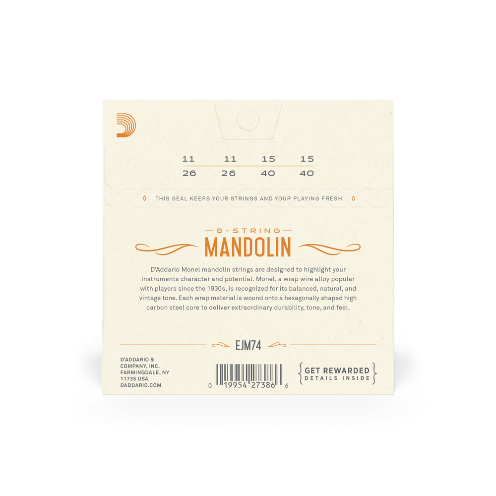 EJM74 D'addario Monel Mandolin String Set - Medium 11-40