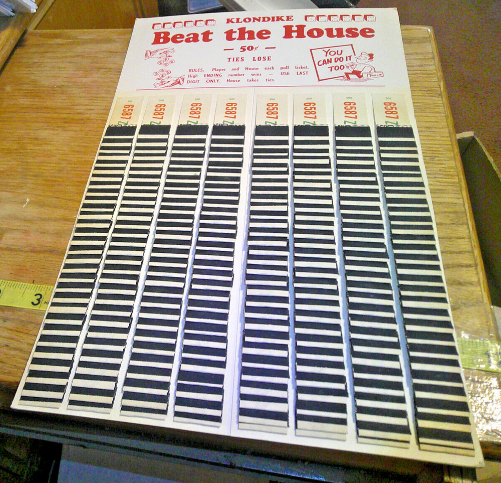 original vintage  "Klondike Beat The House" Tip Pull Ticket Board