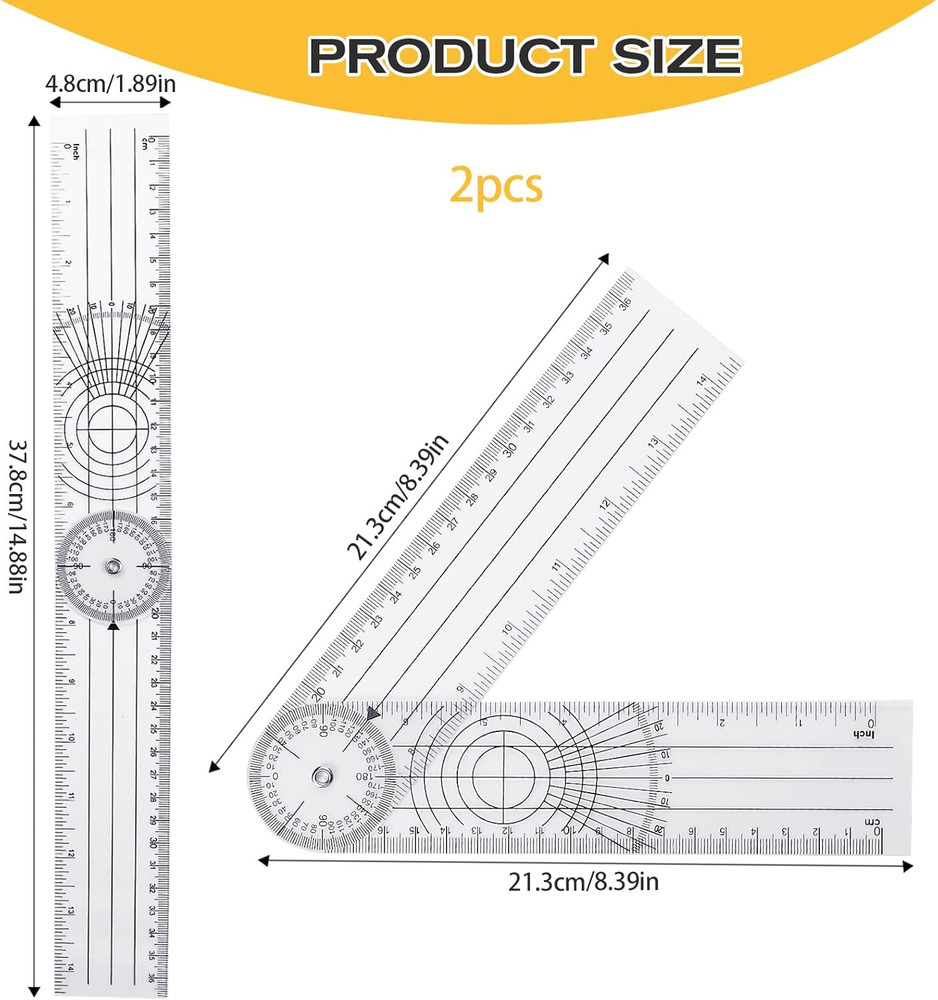 2Pcs Clear Plastic Goniometer Quick Angle Protractor Angle Finder Angle Ruler Ca