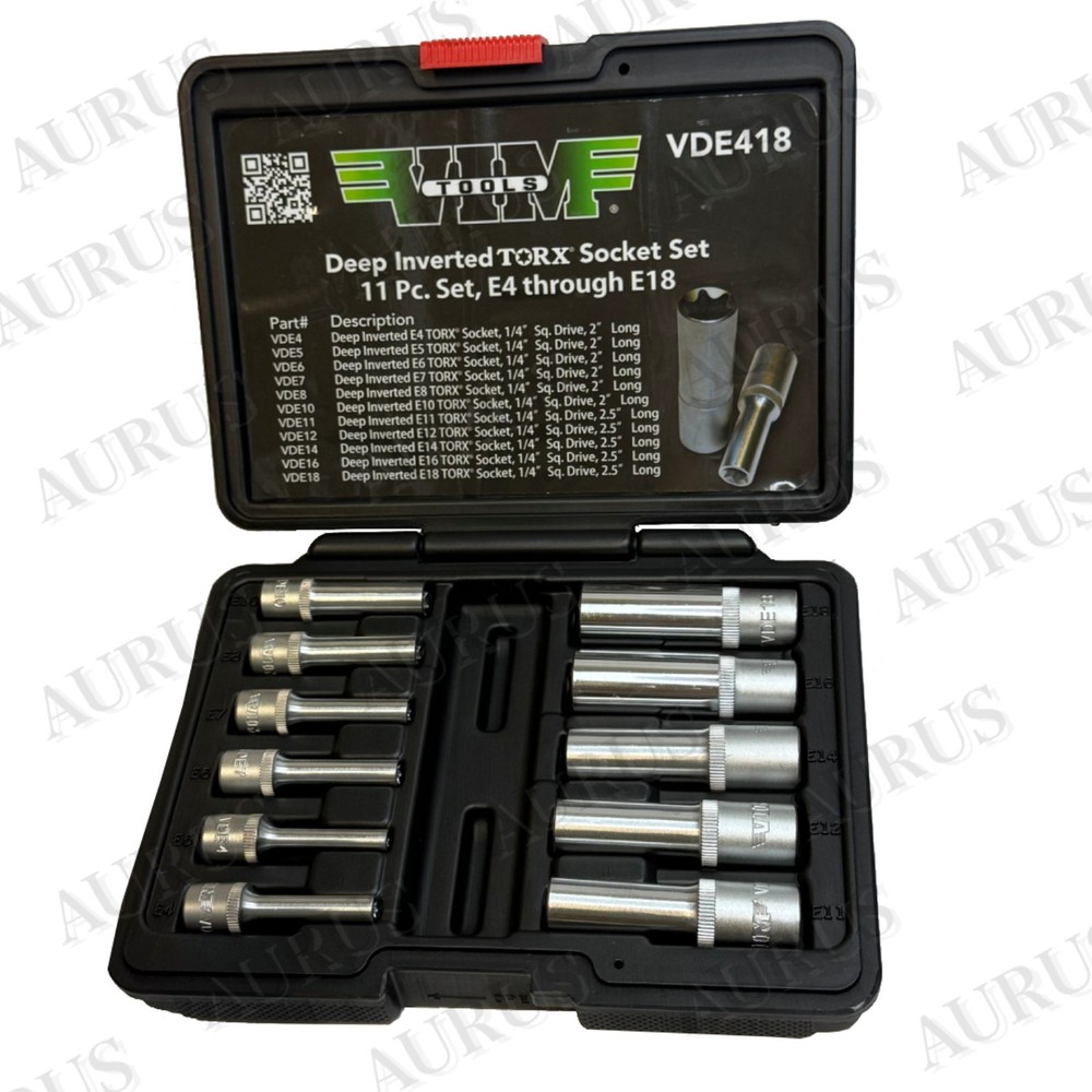 Brand New VIM Tools VDE418 11pc Deep External Torx Socket Set E4-E18 1/4" & 3/8"