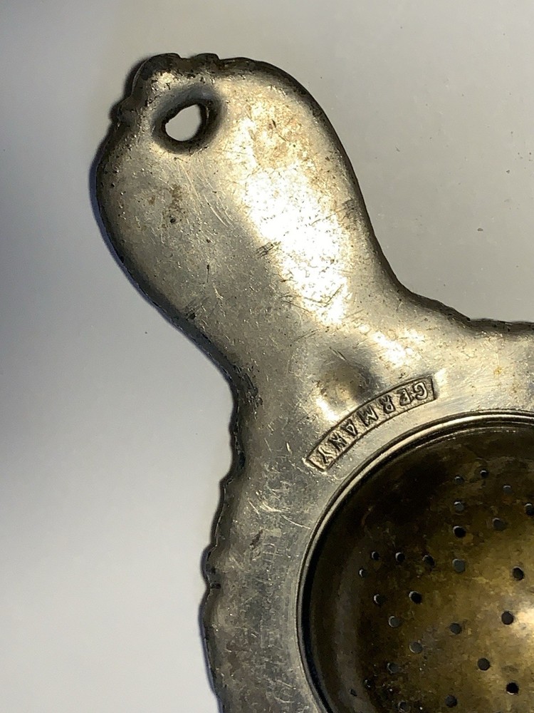 Antique German Figural Tea Strainer Silverplate “Germany” Ornate Handle