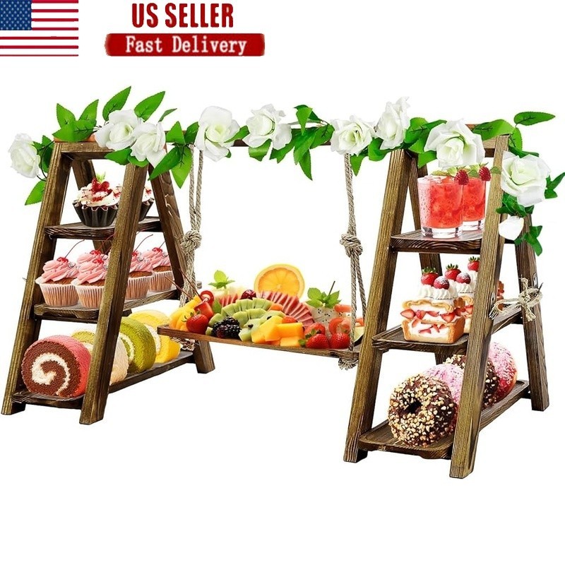 Foldable Solid Pine Dessert Stand Adjustable Ropes Events Catering Parties New