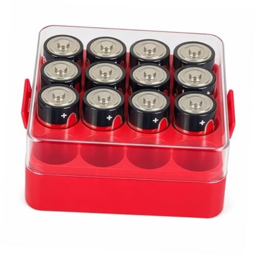 Battery Organizer Storage Case, Battery Vault Box Container for Medium-C Red