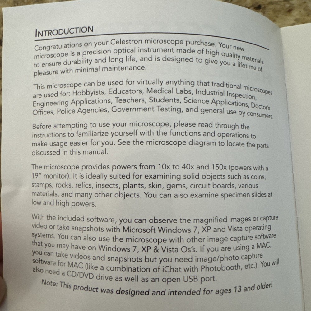 CELESTRON - HANDHELD DIGITAL MICROSCOPE (2011, Celestron)