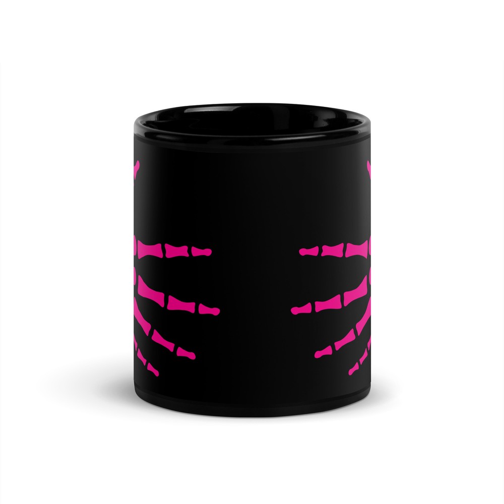 Skeleton Hands, Pink, Black Glossy Mug