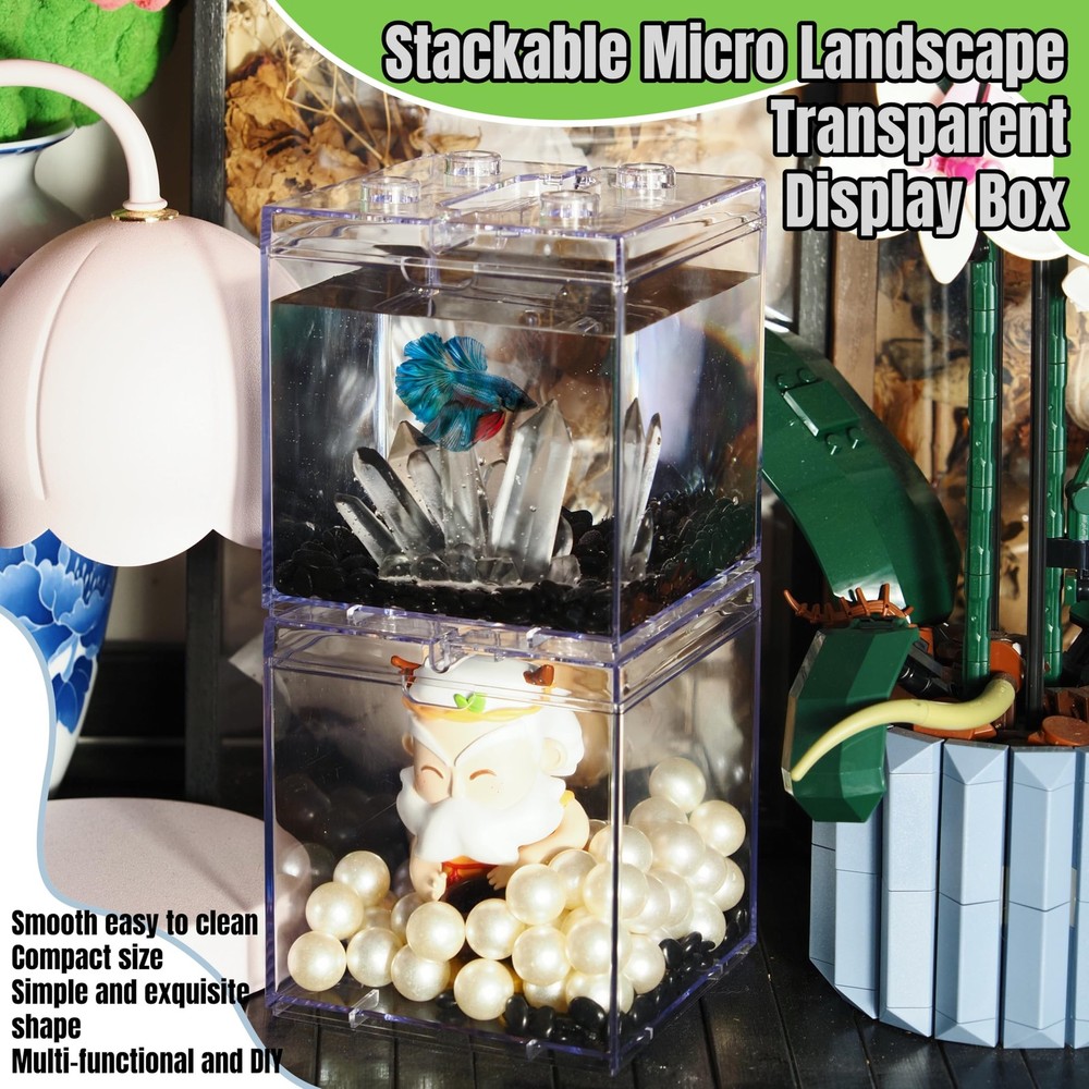 Mini Betta Fish Tank, Stackable Small Fish Bowl for Desktop Decoration, 0.2 G...