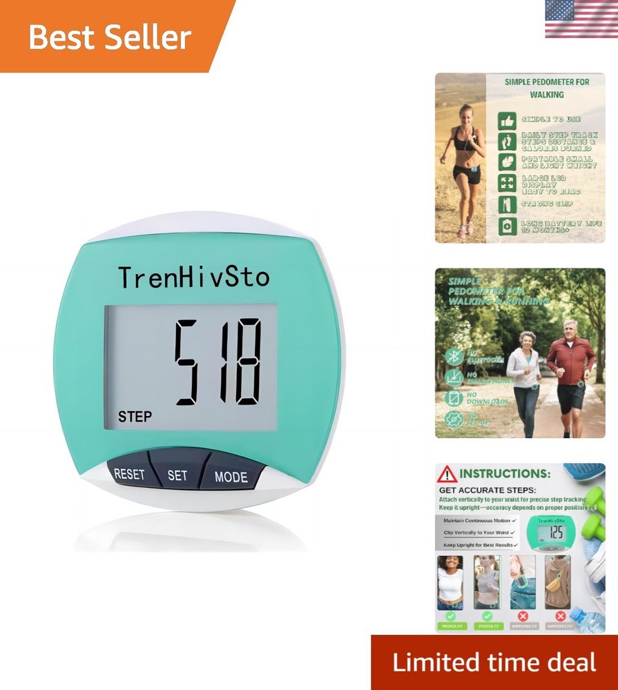 User-Friendly Step Counter Pedometer - 12- Battery Life, No Apps Needed