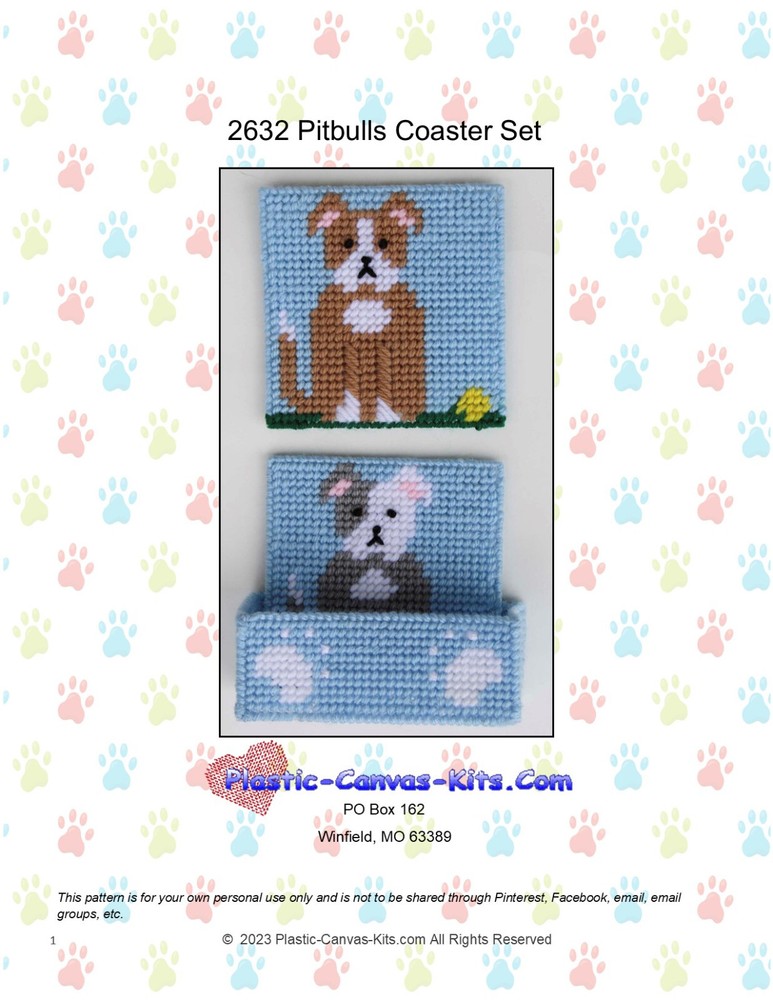 Pitbulls Coaster Set- Plastic Canvas Pattern or Kit